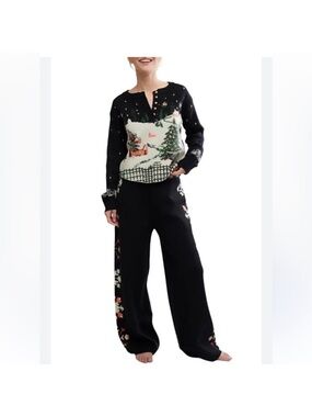 Free People Black Holiday Knit Pajama Set with Scenic Sweater